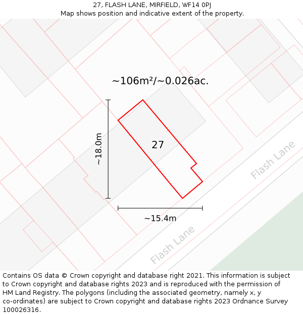 27, FLASH LANE, MIRFIELD, WF14 0PJ: Plot and title map