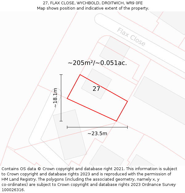 27, FLAX CLOSE, WYCHBOLD, DROITWICH, WR9 0FE: Plot and title map