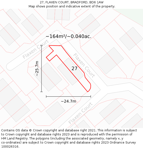 27, FLAXEN COURT, BRADFORD, BD6 1AW: Plot and title map