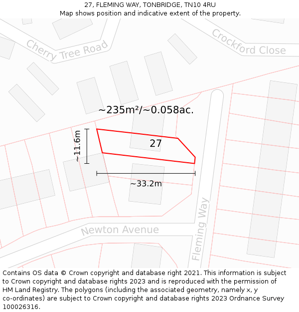 27, FLEMING WAY, TONBRIDGE, TN10 4RU: Plot and title map