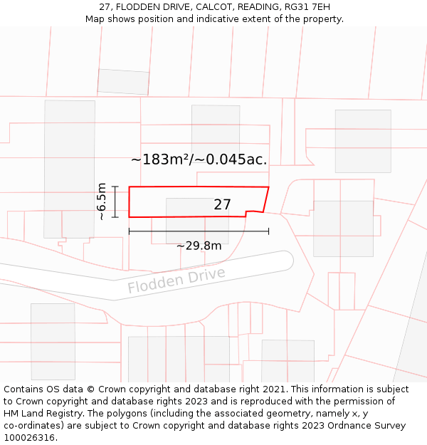 27, FLODDEN DRIVE, CALCOT, READING, RG31 7EH: Plot and title map