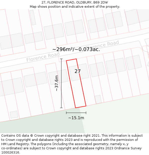27, FLORENCE ROAD, OLDBURY, B69 2DW: Plot and title map