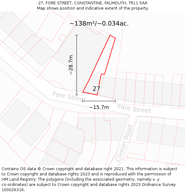 27, FORE STREET, CONSTANTINE, FALMOUTH, TR11 5AA: Plot and title map