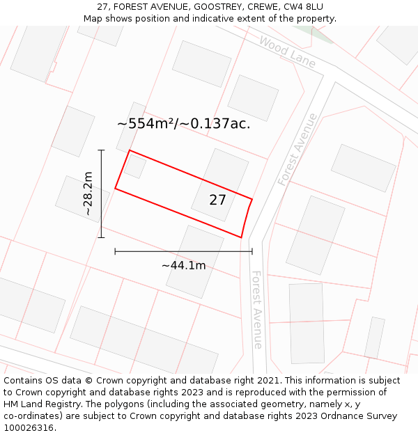 27, FOREST AVENUE, GOOSTREY, CREWE, CW4 8LU: Plot and title map