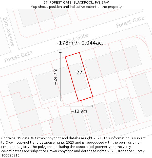 27, FOREST GATE, BLACKPOOL, FY3 9AW: Plot and title map