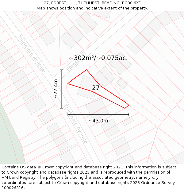 27, FOREST HILL, TILEHURST, READING, RG30 6XF: Plot and title map