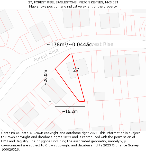 27, FOREST RISE, EAGLESTONE, MILTON KEYNES, MK6 5ET: Plot and title map