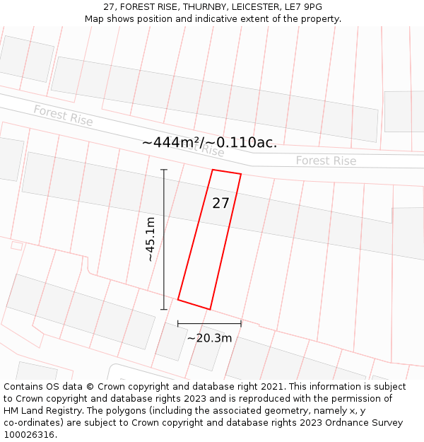 27, FOREST RISE, THURNBY, LEICESTER, LE7 9PG: Plot and title map