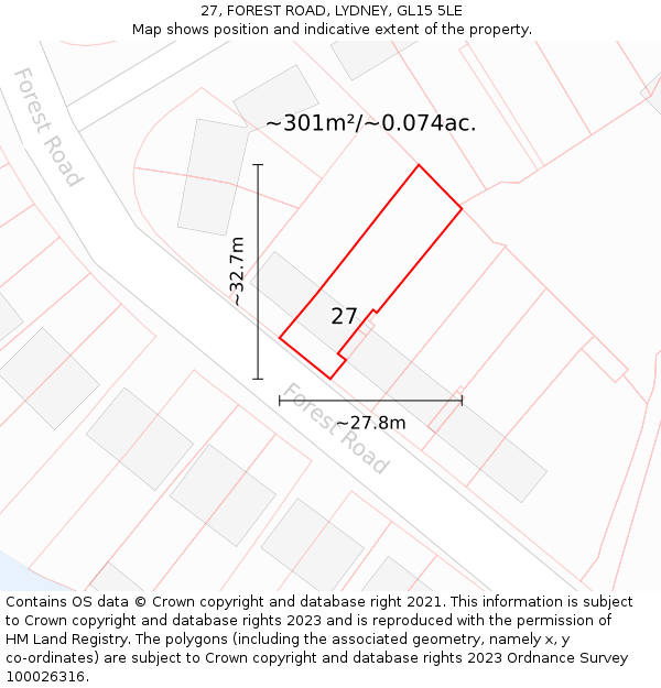 27, FOREST ROAD, LYDNEY, GL15 5LE: Plot and title map
