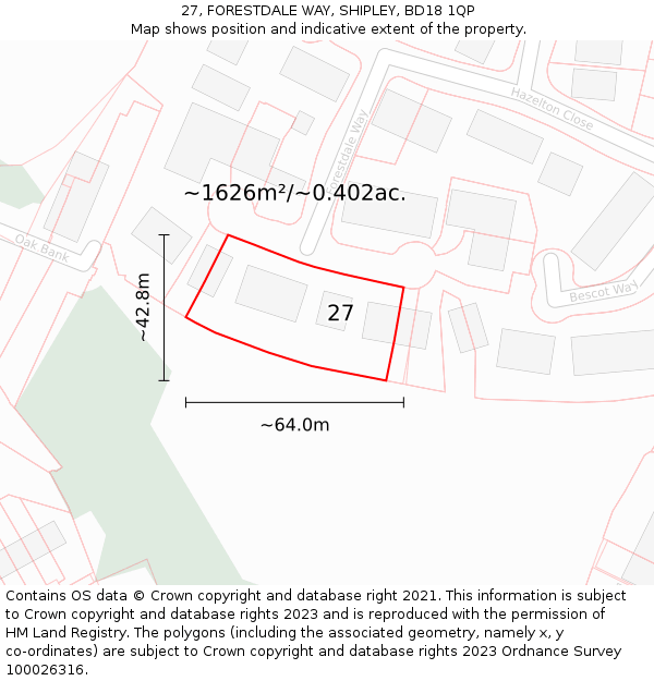 27, FORESTDALE WAY, SHIPLEY, BD18 1QP: Plot and title map