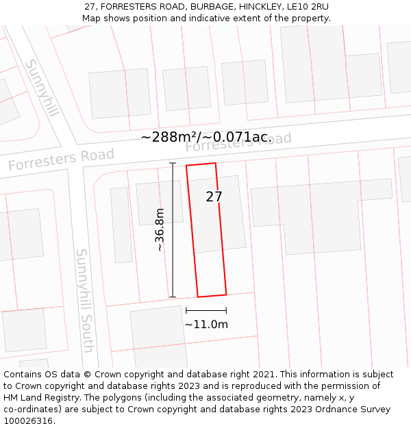 27, FORRESTERS ROAD, BURBAGE, HINCKLEY, LE10 2RU: Plot and title map
