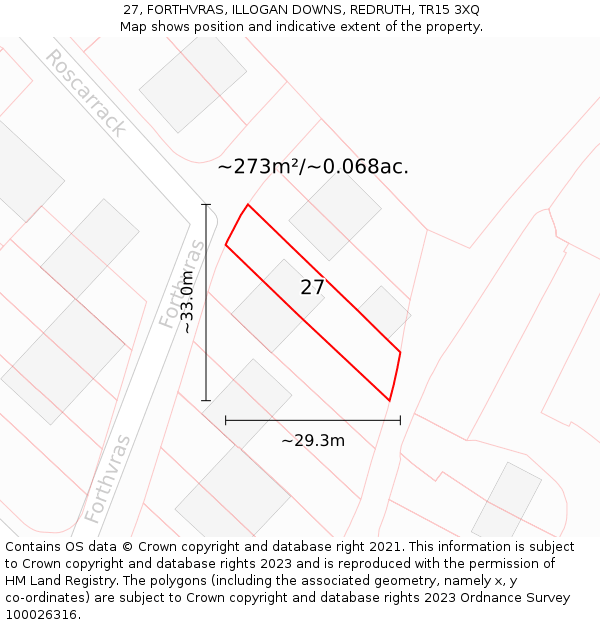 27, FORTHVRAS, ILLOGAN DOWNS, REDRUTH, TR15 3XQ: Plot and title map