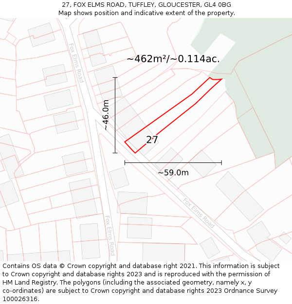 27, FOX ELMS ROAD, TUFFLEY, GLOUCESTER, GL4 0BG: Plot and title map