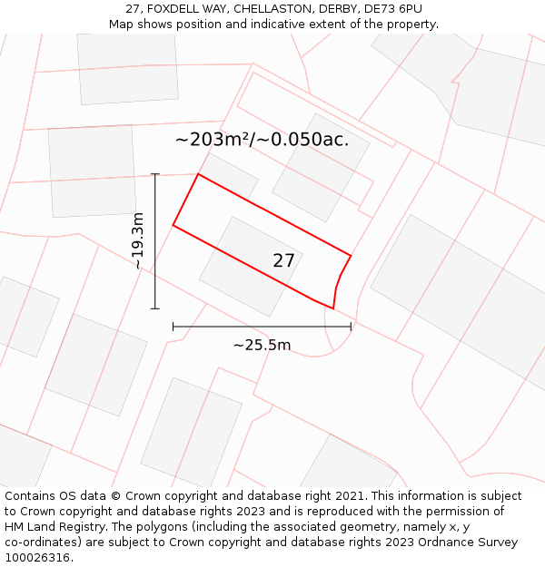 27, FOXDELL WAY, CHELLASTON, DERBY, DE73 6PU: Plot and title map