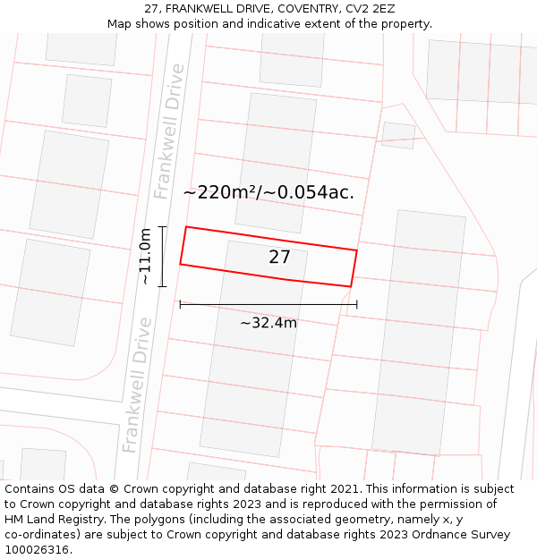 27, FRANKWELL DRIVE, COVENTRY, CV2 2EZ: Plot and title map