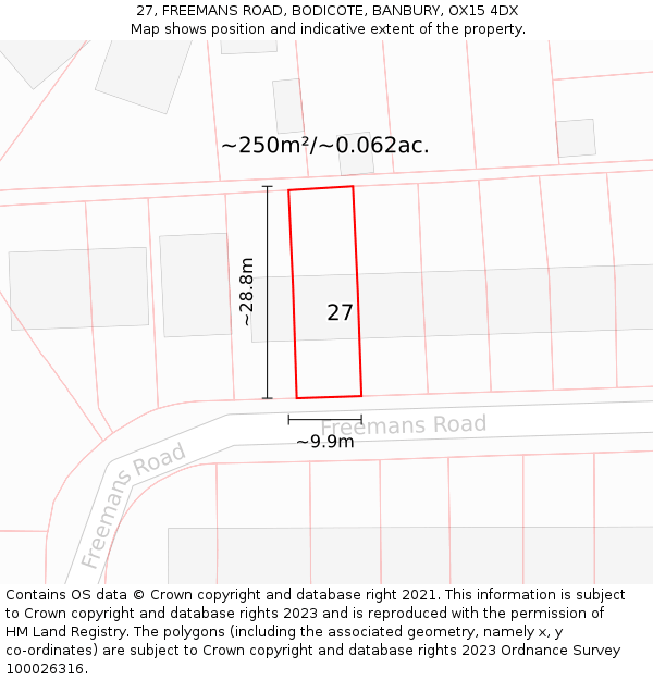 27, FREEMANS ROAD, BODICOTE, BANBURY, OX15 4DX: Plot and title map