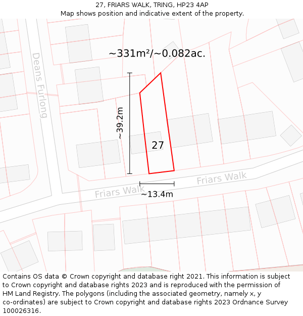 27, FRIARS WALK, TRING, HP23 4AP: Plot and title map