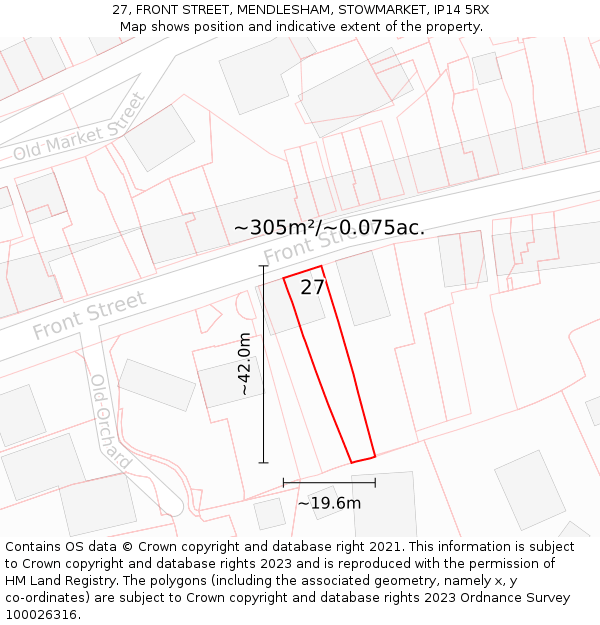 27, FRONT STREET, MENDLESHAM, STOWMARKET, IP14 5RX: Plot and title map