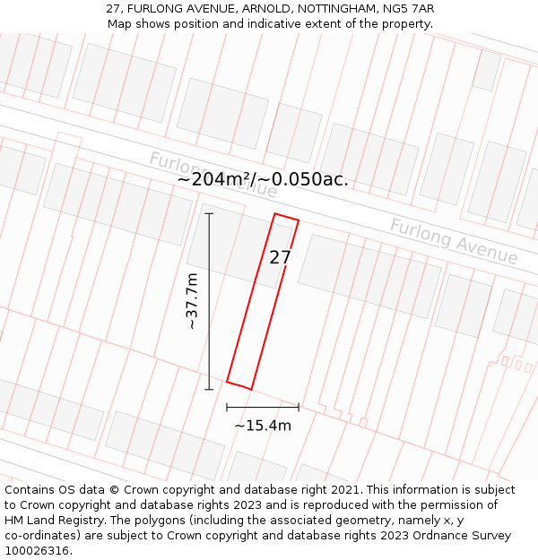 27, FURLONG AVENUE, ARNOLD, NOTTINGHAM, NG5 7AR: Plot and title map