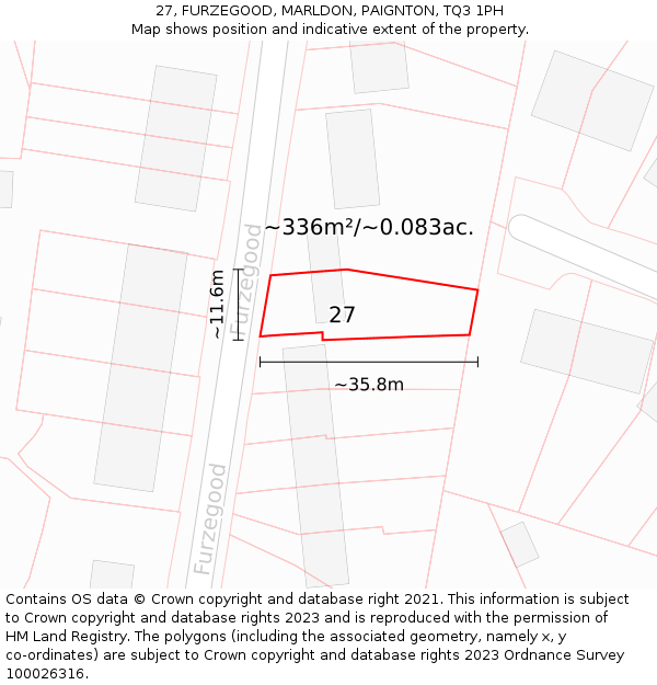 27, FURZEGOOD, MARLDON, PAIGNTON, TQ3 1PH: Plot and title map