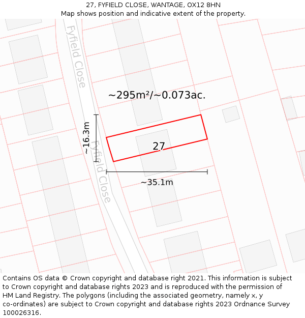 27, FYFIELD CLOSE, WANTAGE, OX12 8HN: Plot and title map