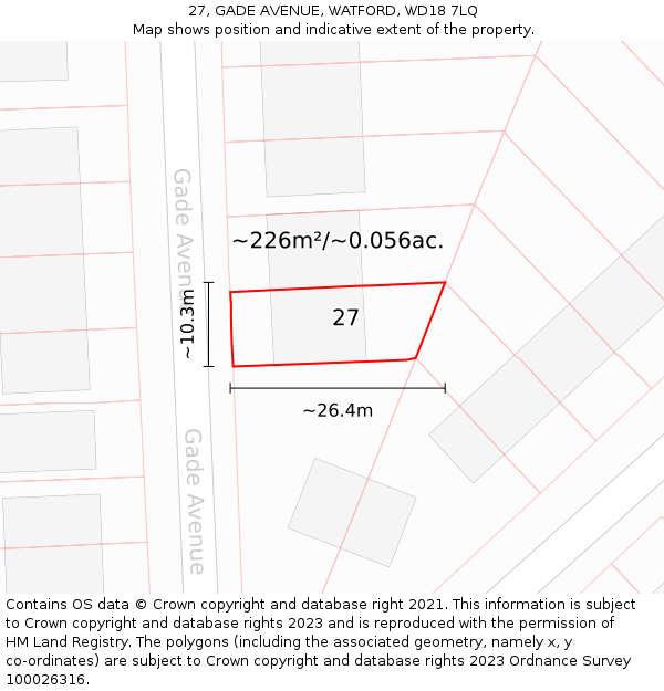 27, GADE AVENUE, WATFORD, WD18 7LQ: Plot and title map