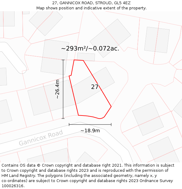 27, GANNICOX ROAD, STROUD, GL5 4EZ: Plot and title map