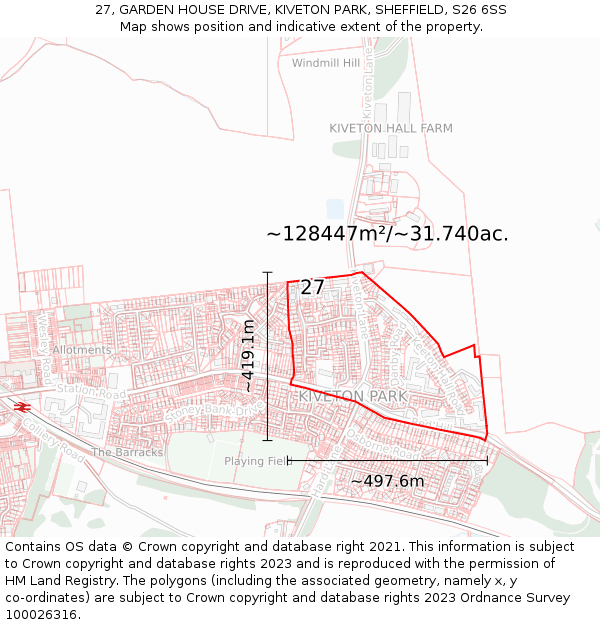 27, GARDEN HOUSE DRIVE, KIVETON PARK, SHEFFIELD, S26 6SS: Plot and title map