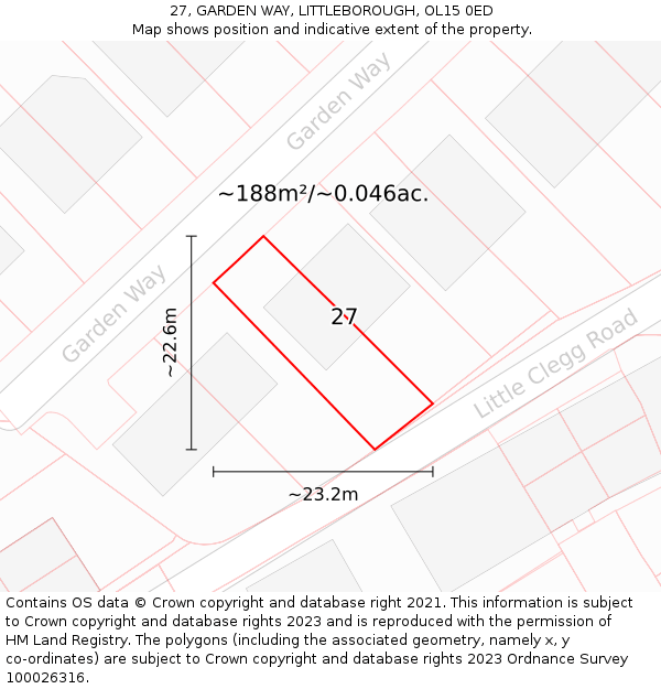 27, GARDEN WAY, LITTLEBOROUGH, OL15 0ED: Plot and title map