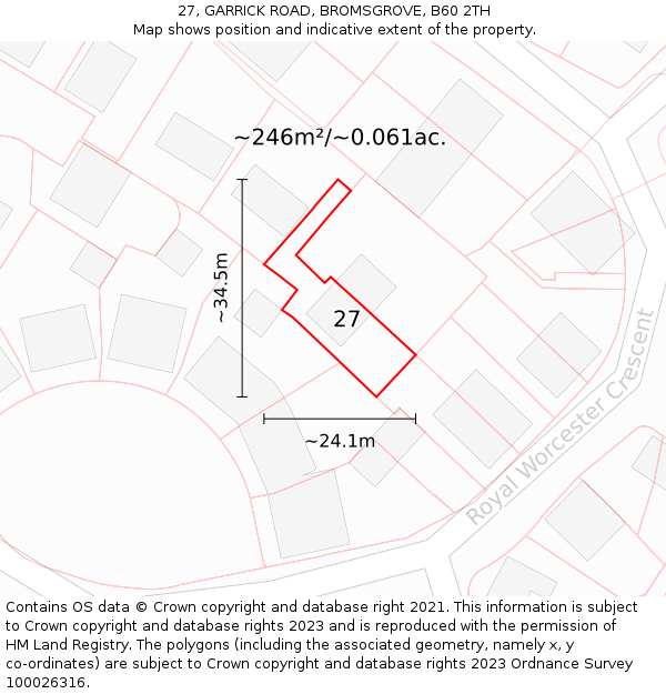 27, GARRICK ROAD, BROMSGROVE, B60 2TH: Plot and title map