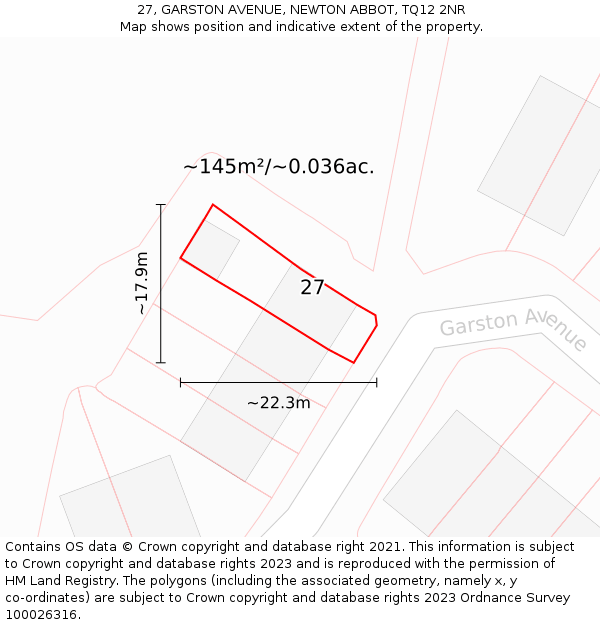 27, GARSTON AVENUE, NEWTON ABBOT, TQ12 2NR: Plot and title map