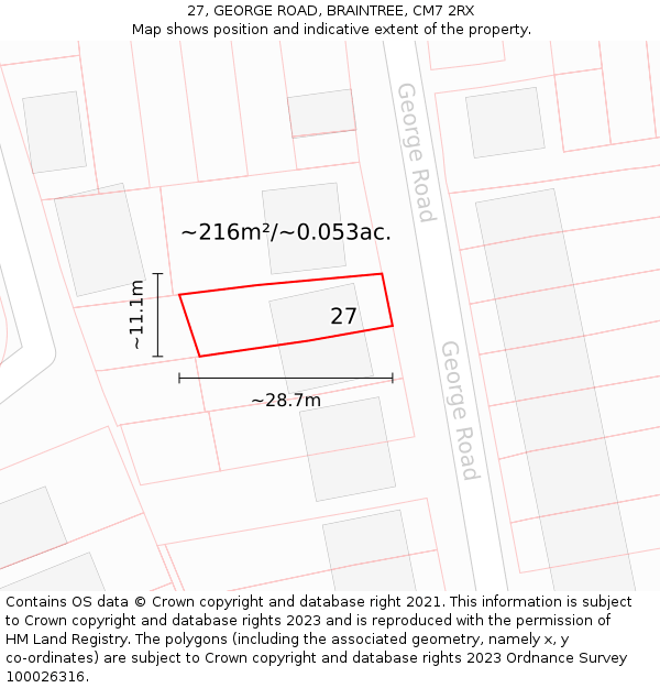 27, GEORGE ROAD, BRAINTREE, CM7 2RX: Plot and title map