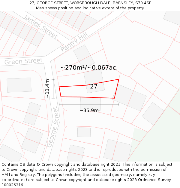 27, GEORGE STREET, WORSBROUGH DALE, BARNSLEY, S70 4SP: Plot and title map