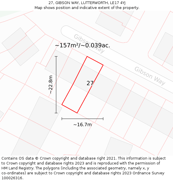 27, GIBSON WAY, LUTTERWORTH, LE17 4YJ: Plot and title map