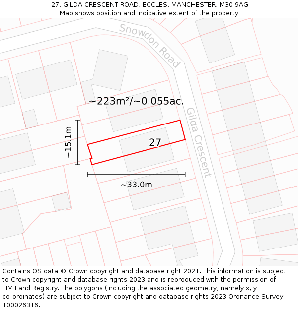 27, GILDA CRESCENT ROAD, ECCLES, MANCHESTER, M30 9AG: Plot and title map