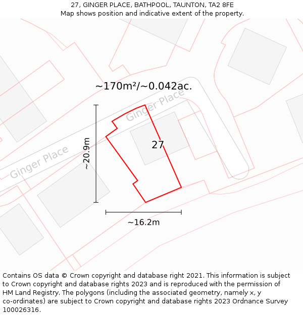27, GINGER PLACE, BATHPOOL, TAUNTON, TA2 8FE: Plot and title map