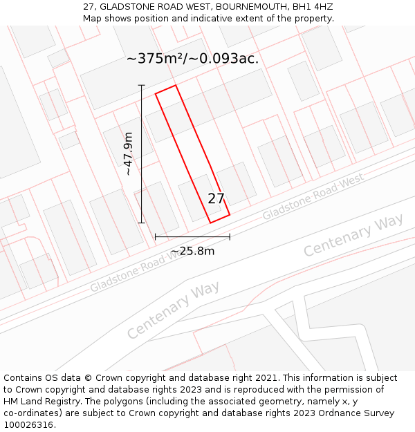 27, GLADSTONE ROAD WEST, BOURNEMOUTH, BH1 4HZ: Plot and title map