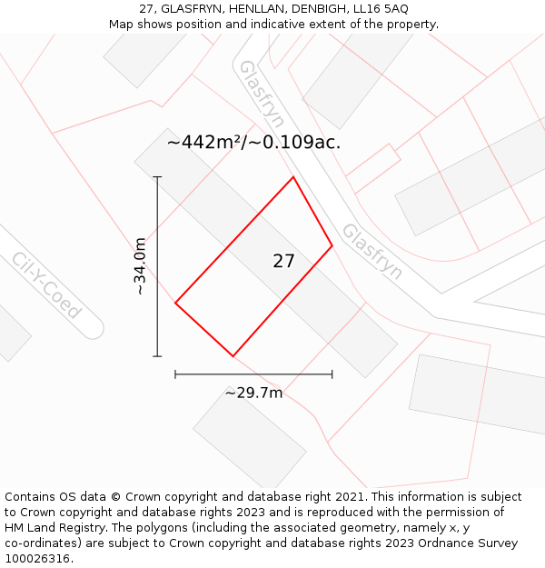 27, GLASFRYN, HENLLAN, DENBIGH, LL16 5AQ: Plot and title map