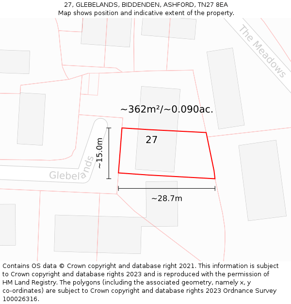 27, GLEBELANDS, BIDDENDEN, ASHFORD, TN27 8EA: Plot and title map