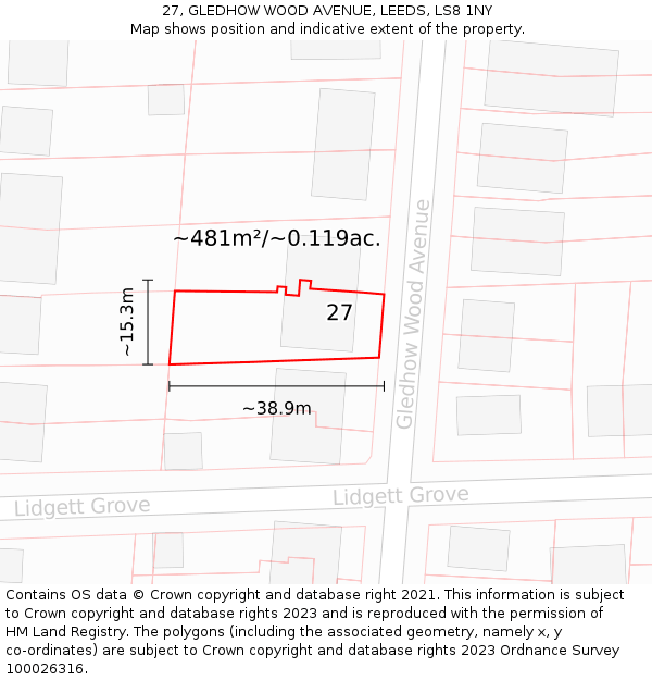 27, GLEDHOW WOOD AVENUE, LEEDS, LS8 1NY: Plot and title map
