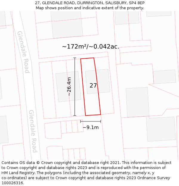 27, GLENDALE ROAD, DURRINGTON, SALISBURY, SP4 8EP: Plot and title map