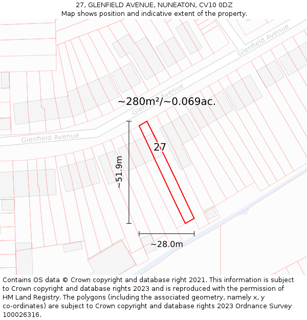 27, GLENFIELD AVENUE, NUNEATON, CV10 0DZ: Plot and title map