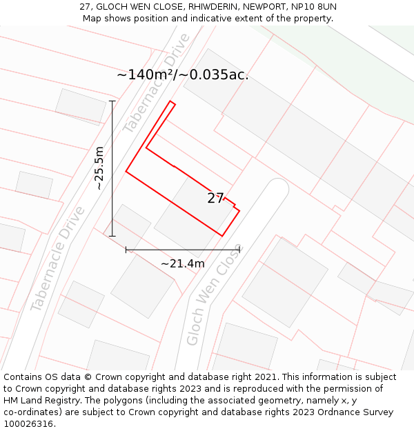 27, GLOCH WEN CLOSE, RHIWDERIN, NEWPORT, NP10 8UN: Plot and title map