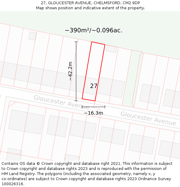 27, GLOUCESTER AVENUE, CHELMSFORD, CM2 9DP: Plot and title map