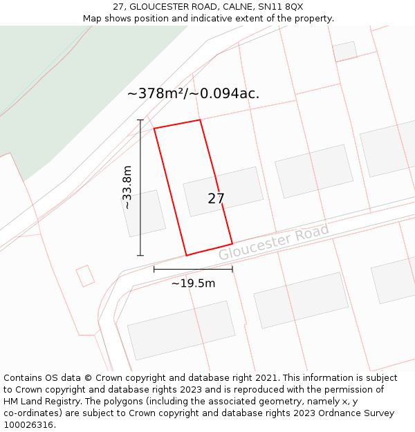 27, GLOUCESTER ROAD, CALNE, SN11 8QX: Plot and title map