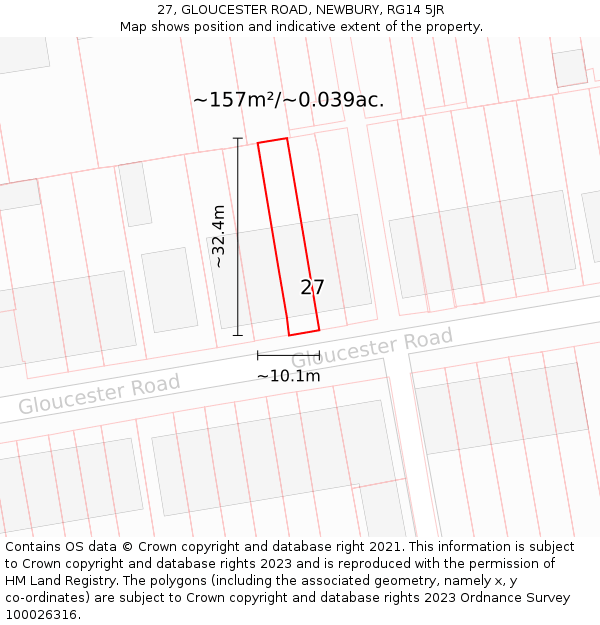 27, GLOUCESTER ROAD, NEWBURY, RG14 5JR: Plot and title map