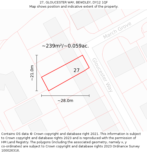 27, GLOUCESTER WAY, BEWDLEY, DY12 1QF: Plot and title map