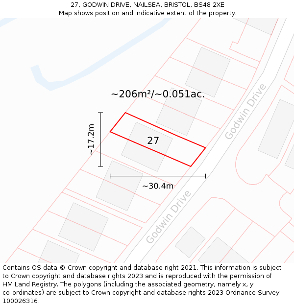 27, GODWIN DRIVE, NAILSEA, BRISTOL, BS48 2XE: Plot and title map