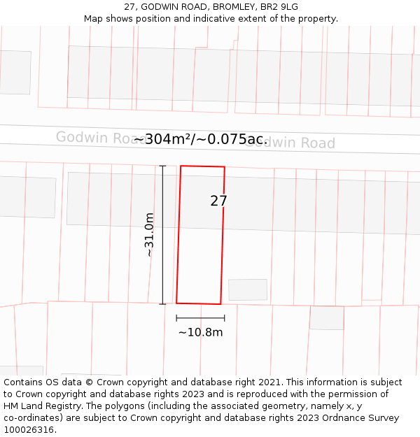 27, GODWIN ROAD, BROMLEY, BR2 9LG: Plot and title map