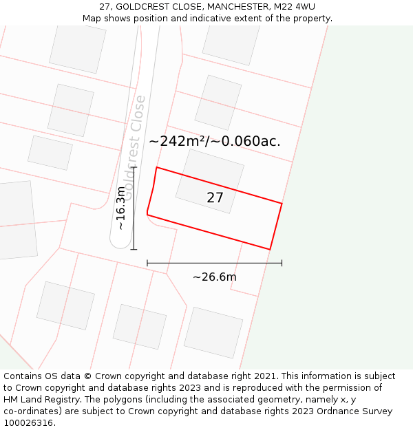 27, GOLDCREST CLOSE, MANCHESTER, M22 4WU: Plot and title map